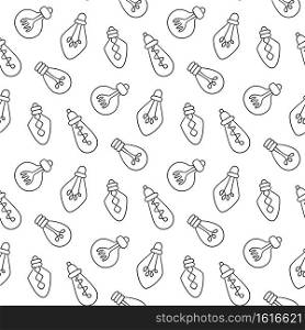 Hand drawn light bulbs seamless pattern. Different loft l&s in doodle style. Vector illustration on white background. Hand drawn light bulbs seamless pattern. Different loft l&s in doodle style.