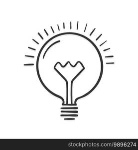 Hand drawn lightbulb on white background, idea concept, vector eps10 illustration. Hand Drawn Lightbulb