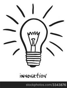 hand-drawn lightbulb with &acute;innovation&acute;
