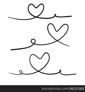 Hand drawn line heart on white background. Isolated