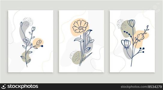 hand drawn line style flower poster template set