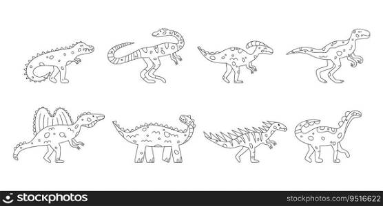 Hand drawn linear vector illustrations of dinosaurs