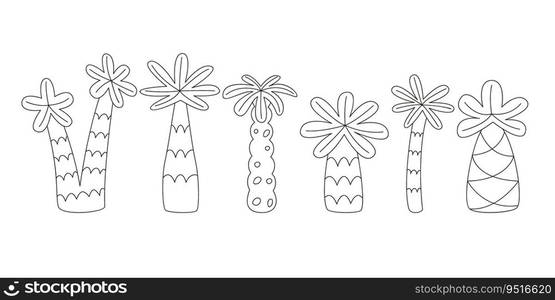 Hand drawn linear vector illustrations of palms