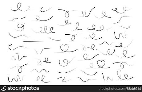 Hand drawn lines collection. Doodle mark linear different elements set. Vector isolated on white.. Hand drawn lines collection.