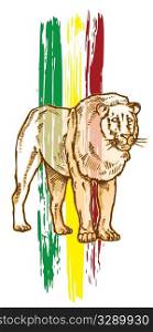 Hand drawn lion with rasta colors.