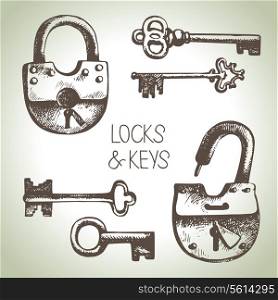 Hand drawn locks and keys set