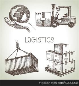 Hand drawn logistics and delivery sketch icons set. Vector illustration