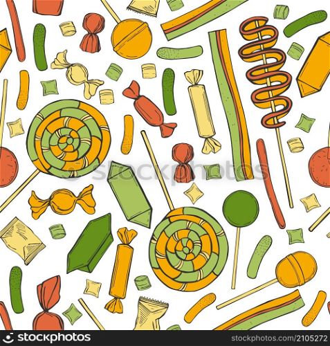 Hand drawn lollipops , candy and marmalade. Vector seamless pattern.. Hand drawn lollipops , candy and marmalade.