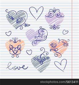 Hand-drawn love doodles in sketchbook