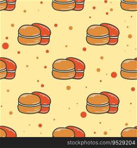Hand drawn macarons seamless pattern. Traditional french biscuits background. Print with cakes for textile, paper, packaging, wallpaper and design vector illustration. Hand drawn macarons seamless pattern