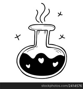 Hand drawn magic love potion bottle. Vector illustration in linear doodle style. Isolated element on white background. outline drawing for design and decor