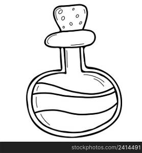 Hand drawn magic potion bottle. Vector illustration in linear doodle style. Isolated element on white background. outline drawing for design and decor