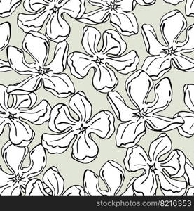 Hand drawn magnolia flower pattern floral greenery for design. Ink drawn greenery element, seamless pattern. Magnolia flower seamless floral pattern, hand drawn elements for design textile, wallpaper and craft