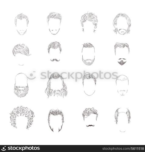 Hand drawn man male avatars set with haircut styles isolated vector illustration