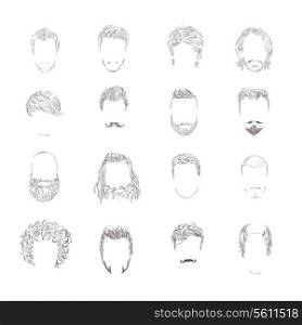 Hand drawn man male avatars set with haircut styles isolated vector illustration