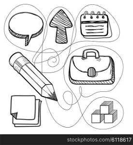 Hand drawn management design line. Management business drawing, hand drawn and strategy sketch, organization doodle, connection sketching, pencil and page drawn, organize sketchy vector illustration