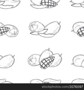 Hand drawn mango fruit on white background.Vector seamless pattern. . Tropical fruits. Vector illustration