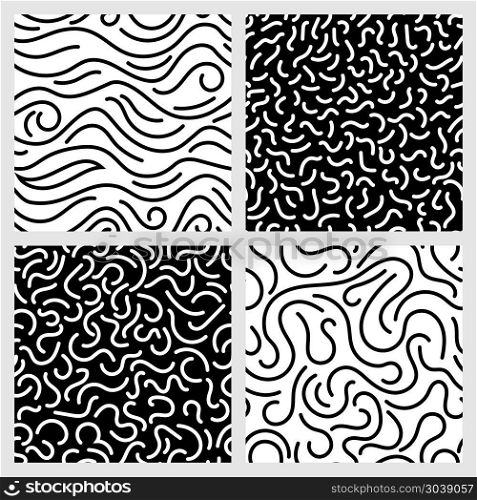 Hand drawn marker, ink, line, stroke, squiggle vector seamless patterns. Hand drawn marker, ink, line, stroke, squiggle vector seamless patterns. Abstract monochrome background with curve line illustration