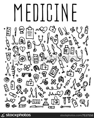 Hand drawn Medicine elements, seamless logo Medicine, Medicine doodles elements, Medicine seamless background. Medicine sketchy illustration . Hand drawn Medicine element