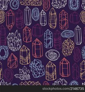 Hand drawn minerals, and crystals. Vector seamless pattern.