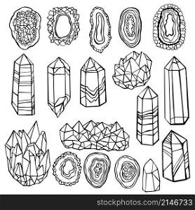 Hand drawn minerals and crystals. Vector sketch illustration.