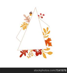 Hand drawn minimalistic autumn frame with leaves and geometric elements on white background. vector illustration Doodle style. Fall Thanksgiving design icon print, logo poster, symbol decor.. Hand drawn minimalistic autumn frame with leaves and geometric elements on white background. vector illustration Doodle style. Fall Thanksgiving design icon print, logo poster, symbol decor
