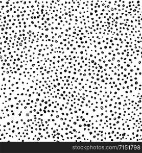 Hand drawn monochrome polka dot seamless pattern on white background. Simple design for fabric, textile print, wrapping paper, children textile. Vector illustration. Hand drawn monochrome polka dot seamless pattern on white background.