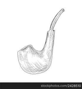 Hand drawn monochrome smoking pipe vector illustration. Hand Drawn Pipe