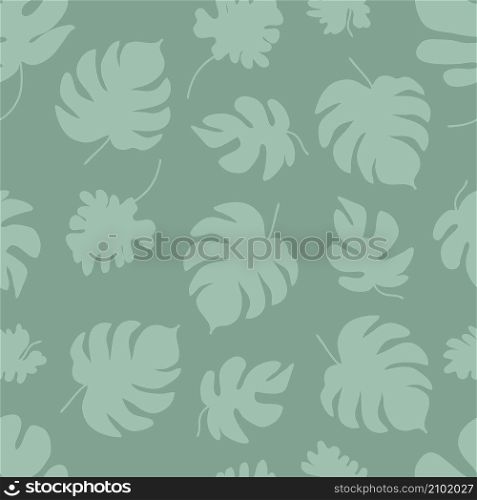 Hand drawn monstera leaves silhouette seamless pattern. Perfect for T-shirt, textile and print. Doodle vector illustration for decor and design.