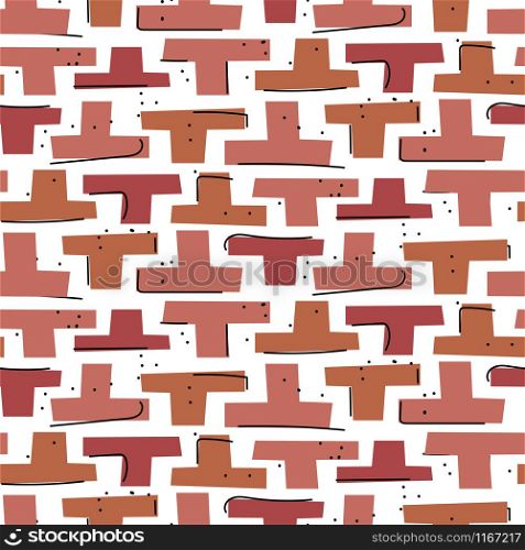 Hand drawn mosaic block shapes abstract cuttings seamless pattern. Rouge brown repeat background for wrap, textile and print design. Earthy colors texture objects texture.. Hand drawn mosaic block shapes abstract cuttings seamless pattern. Rouge brown repeat background for wrap, textile and print design.