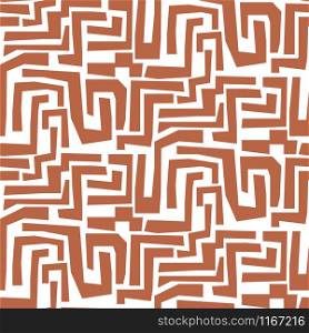 Hand drawn mosaic maze shapes abstract cuttings seamless pattern. Terracotta brown repeat background for wrap, textile and print design. Earthy colors texture objects texture.. Hand drawn mosaic maze shapes abstract cuttings seamless pattern. Terracotta brown repeat background for wrap, textile and print design.