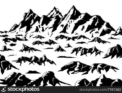 hand drawn mountains silhouettes for high mountain icon, vector illustrator