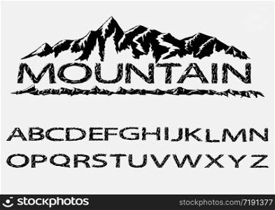 hand drawn mountains silhouettes for high mountain icon with silhouettes font, vector illustrator