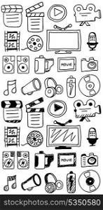 Hand drawn movie doodles / icon set isolated on white
