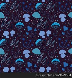 Hand drawn mushrooms collection seamless pattern. Vector illustration.