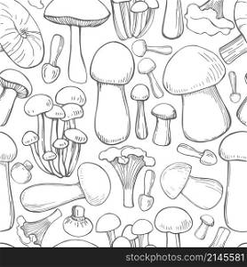 Hand drawn mushrooms. Vector seamless pattern