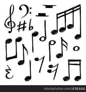 Hand drawn music note. Vector musical symbols isolated on white doodle collection. Doodle drawing music symbol sketch, musical clef and note illustration. Hand drawn music note. Vector musical symbols isolated on white doodle collection