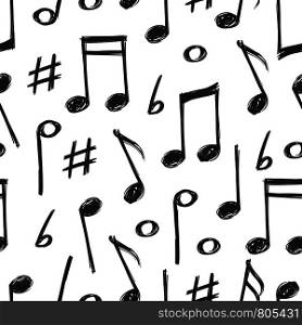 Hand drawn music notes seamless pattern background design. Vector illustration. Hand drawn music notes seamless pattern design