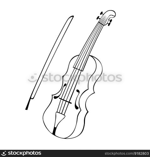 Hand drawn Musical instruments. Beautiful Violin in doodle Style Isolated on White Background.. Hand drawn Musical instruments. Beautiful Violin in doodle Style Isolated on White Background
