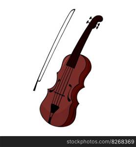 Hand drawn Musical instruments. Beautiful Wooden Violin in Cartoon Style Isolated on White Background.. Hand drawn Musical instruments. Beautiful Wooden Violin in Cartoon Style Isolated on White Background