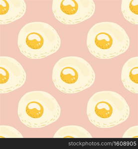 Hand drawn natural organic egg seamless pattern. Omelette healthy breakfast on pink background. Great for wallpaper, textile, wrapping paper, fabric print. Vector illustration.. Hand drawn natural organic egg seamless pattern. Omelette healthy breakfast on pink background.