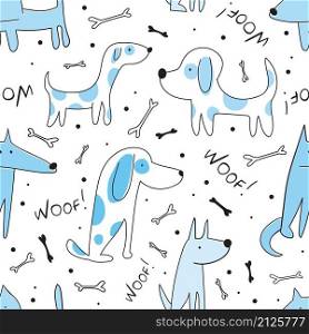Hand drawn nice dogs seamless pattern for textile, wallpaper, prints, fabric, clothes for children. Vector illustration.