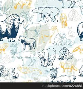 Hand-drawn northern animals. Vector  seamless pattern..  Vector   pattern with  northern animals .