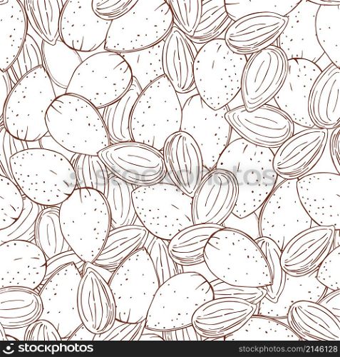 Hand drawn nuts. Almond. Vector seamless pattern. Hand drawn nuts. Vector sketch illustration.