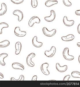 Hand drawn nuts. Cashew nuts on white background. Vector seamless pattern.. Hand drawn cashew nuts. Vector pattern.
