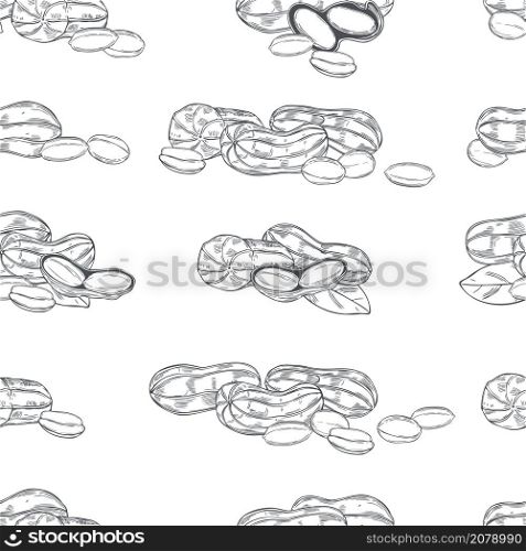 Hand drawn nuts.Peanuts. Vector seamless pattern.. Hand drawn peanuts. Vector pattern.