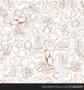 Hand drawn nuts. Vector seamless pattern. Hand drawn nuts. Vector sketch illustration.