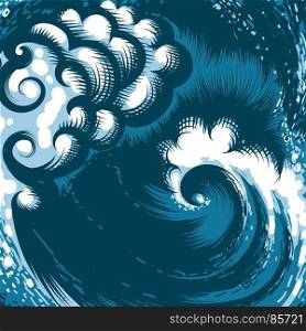 Hand drawn ocean wave. Vector illustration.