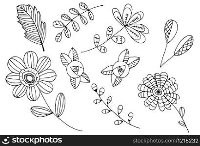 Hand drawn of Wild flowers isolated on white background. vector design.
