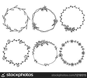 Hand drawn of wreath set vector design. floral leave for Cards and invitations.
